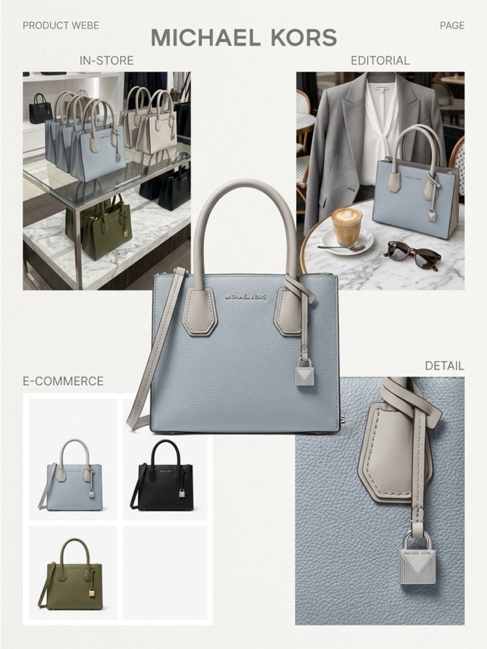 Michael Kors Sloan Small Leather Satchel in Light Blue with Stone Trim